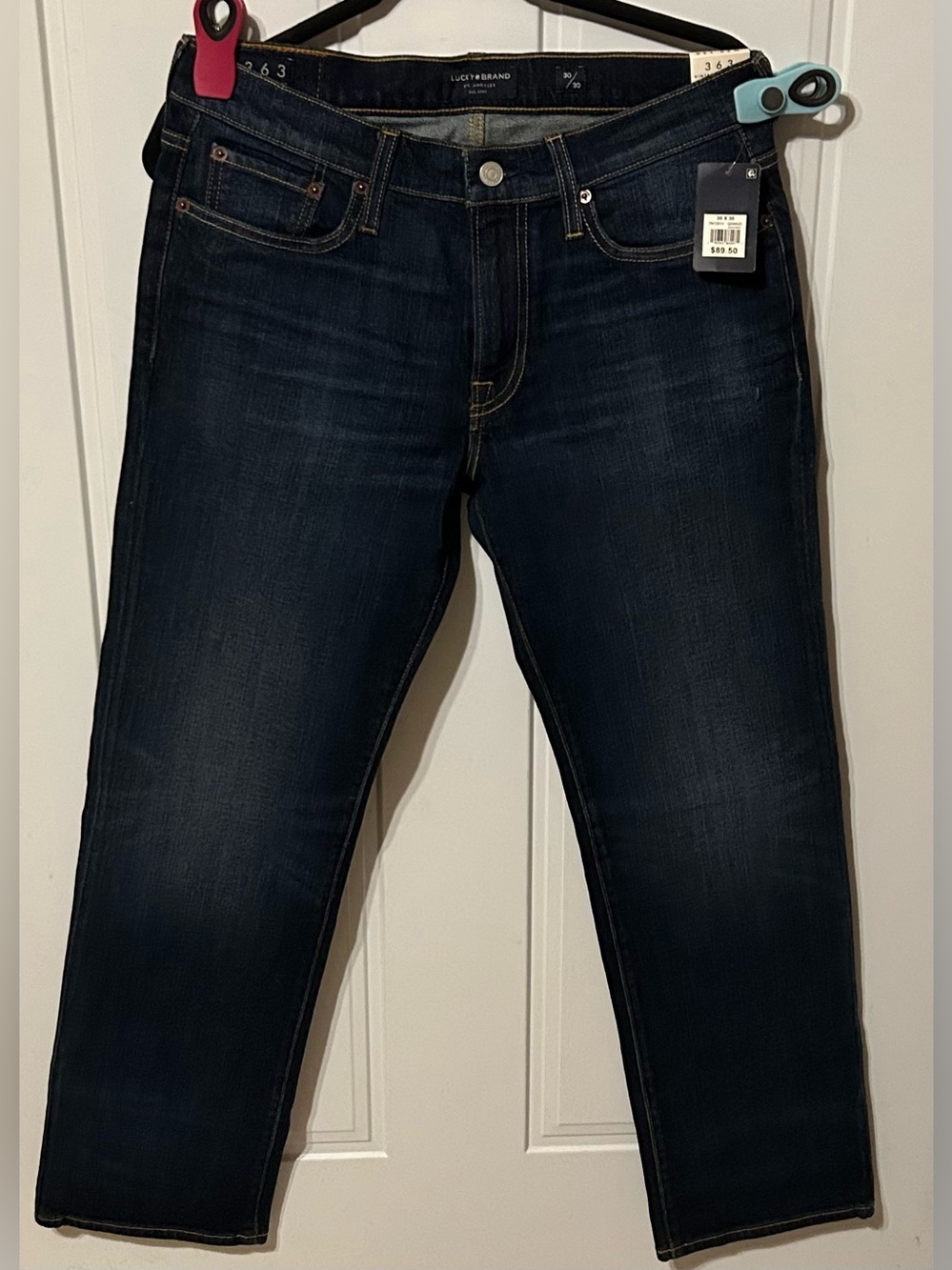 Lucky Brand Men’s Straight Jeans - Dark Indigo with Tan Stitching 30x30